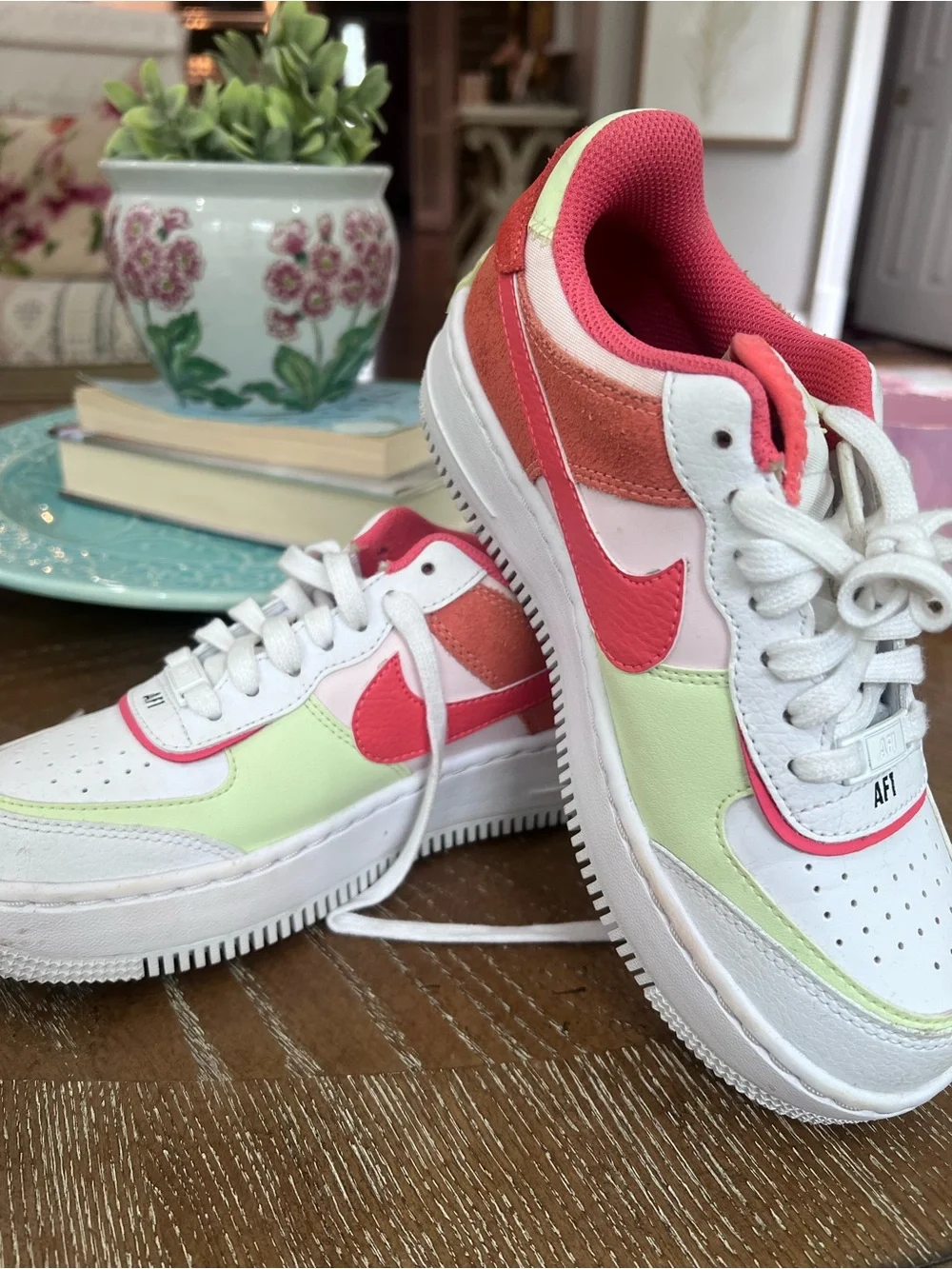Nike Low-Top Sneakers — White, Pink & Light Green Accents